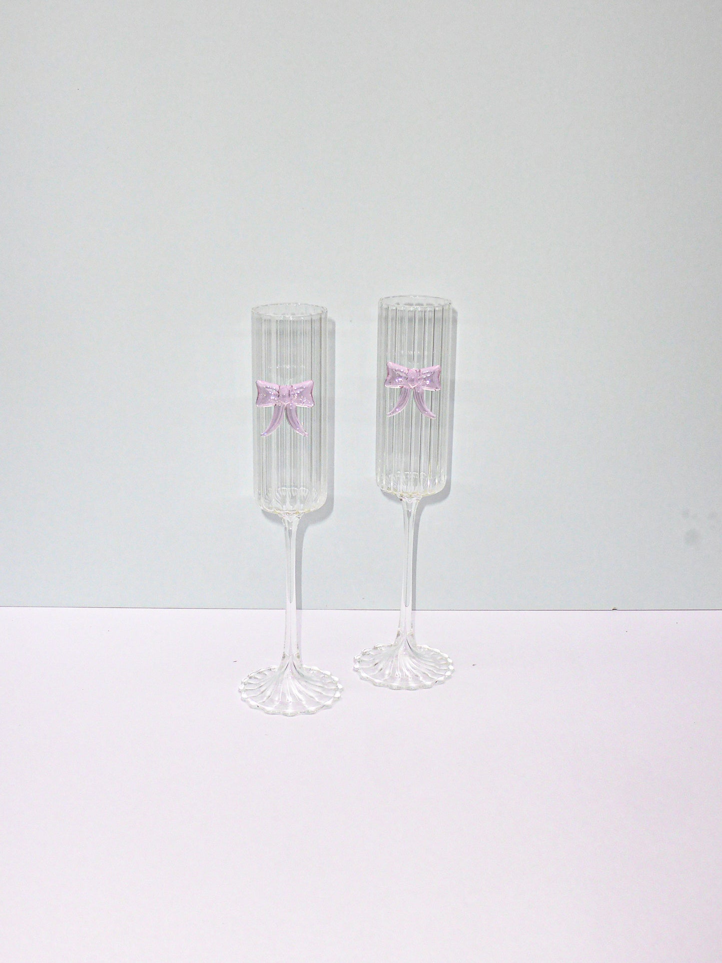 Ribbed Bow Prosecco Glasses Set Of Two