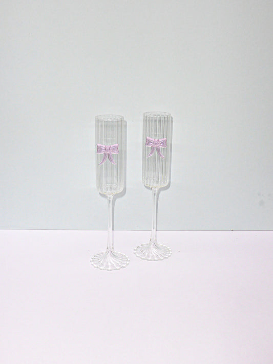 Ribbed Bow Prosecco Glasses Set Of Two