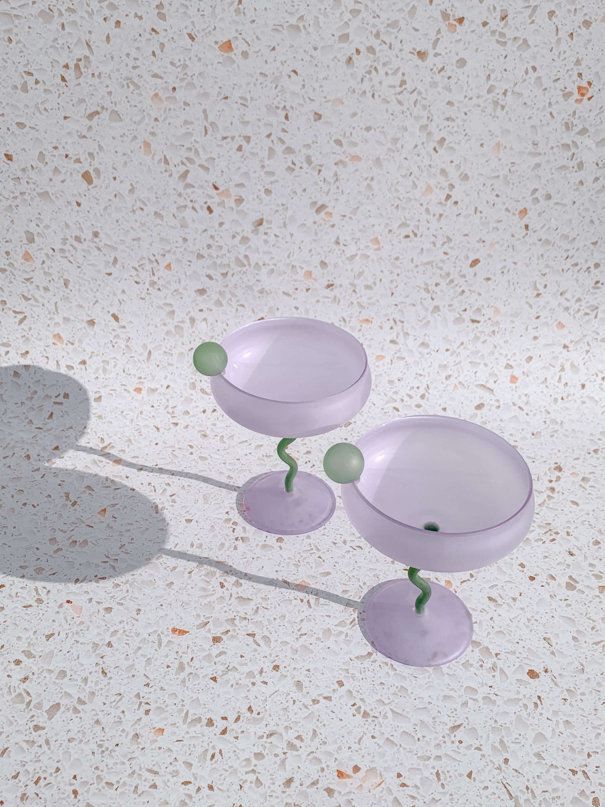 Set of two unique martini glasses