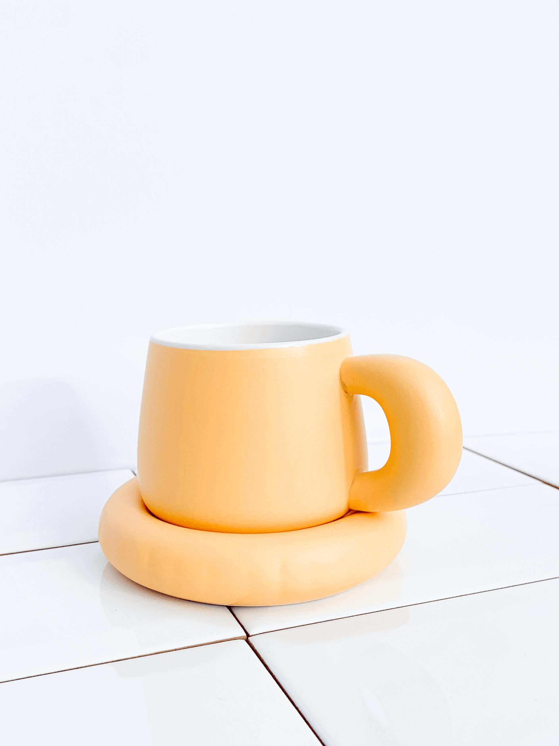 Peach coffee or tea mug and saucer. Perfect as coffee cup gift