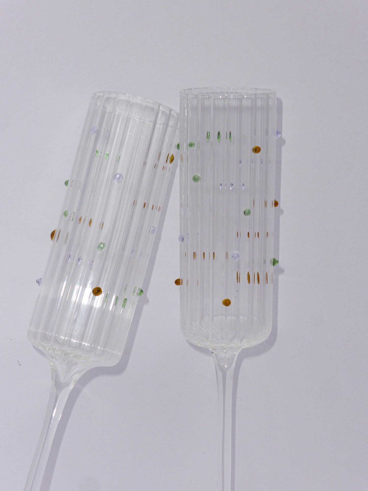 Ribbed Multicoloured Polka Dot Prosecco Glasses Set Of Two