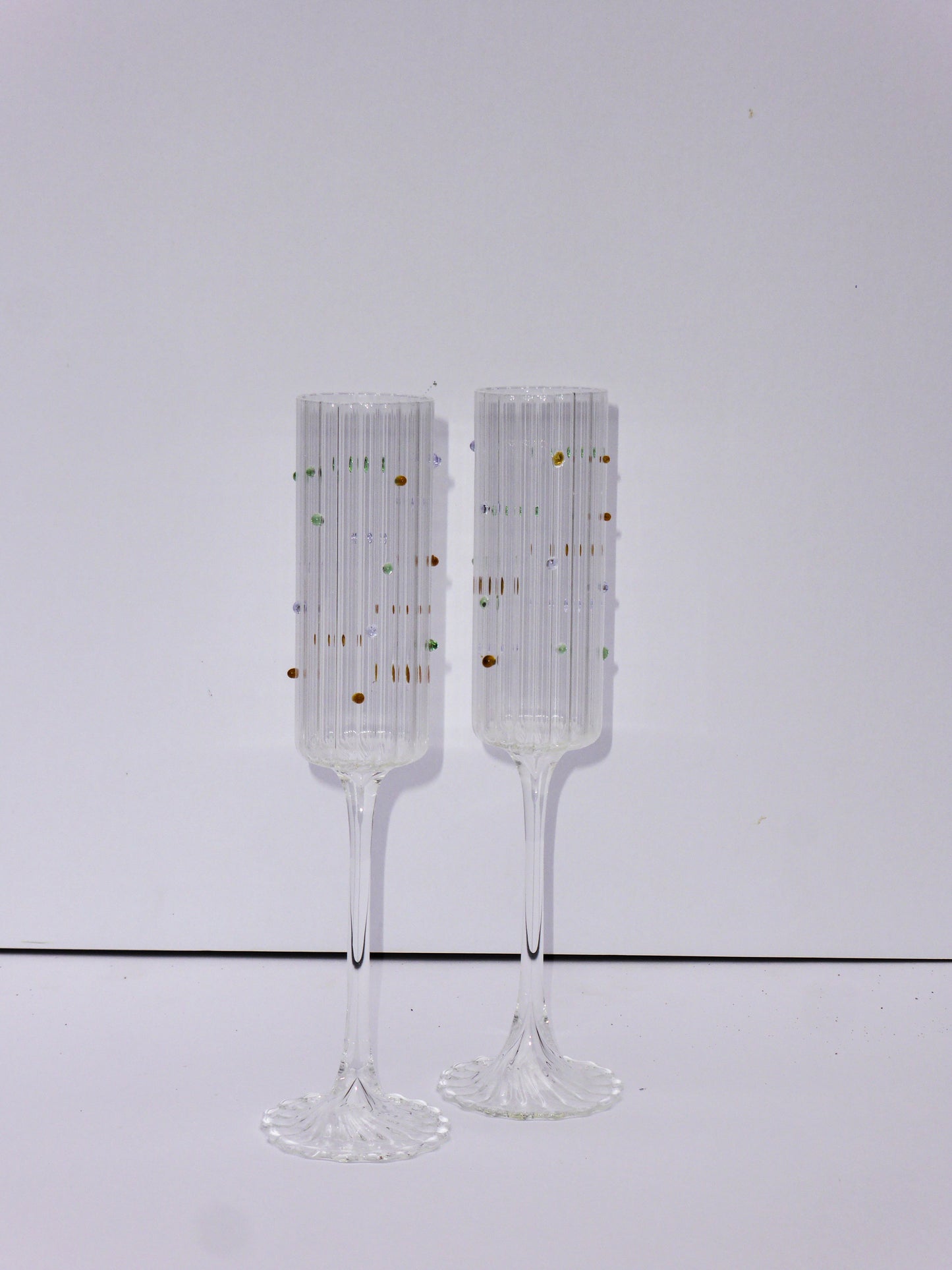 Ribbed Multicoloured Polka Dot Prosecco Glasses Set Of Two
