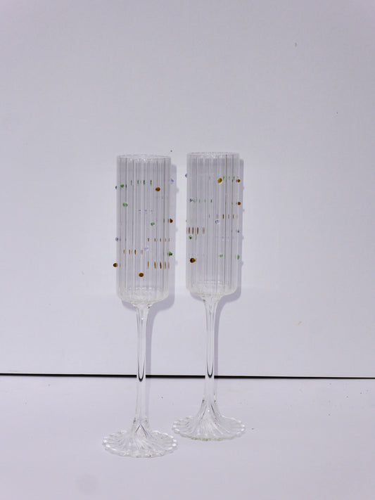 Ribbed Multicoloured Polka Dot Prosecco Glasses Set Of Two