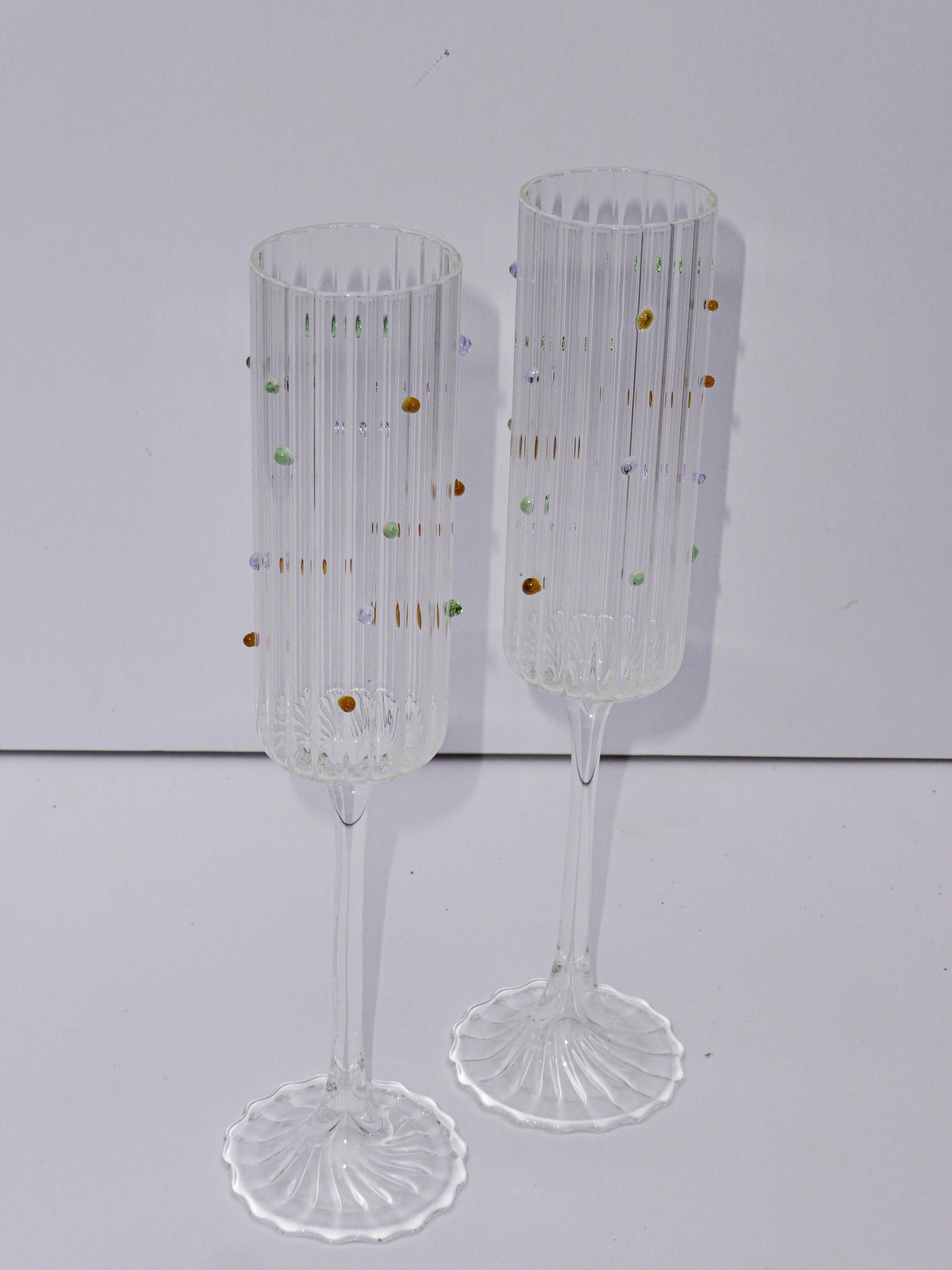Ribbed Multicoloured Polka Dot Prosecco Glasses Set Of Two