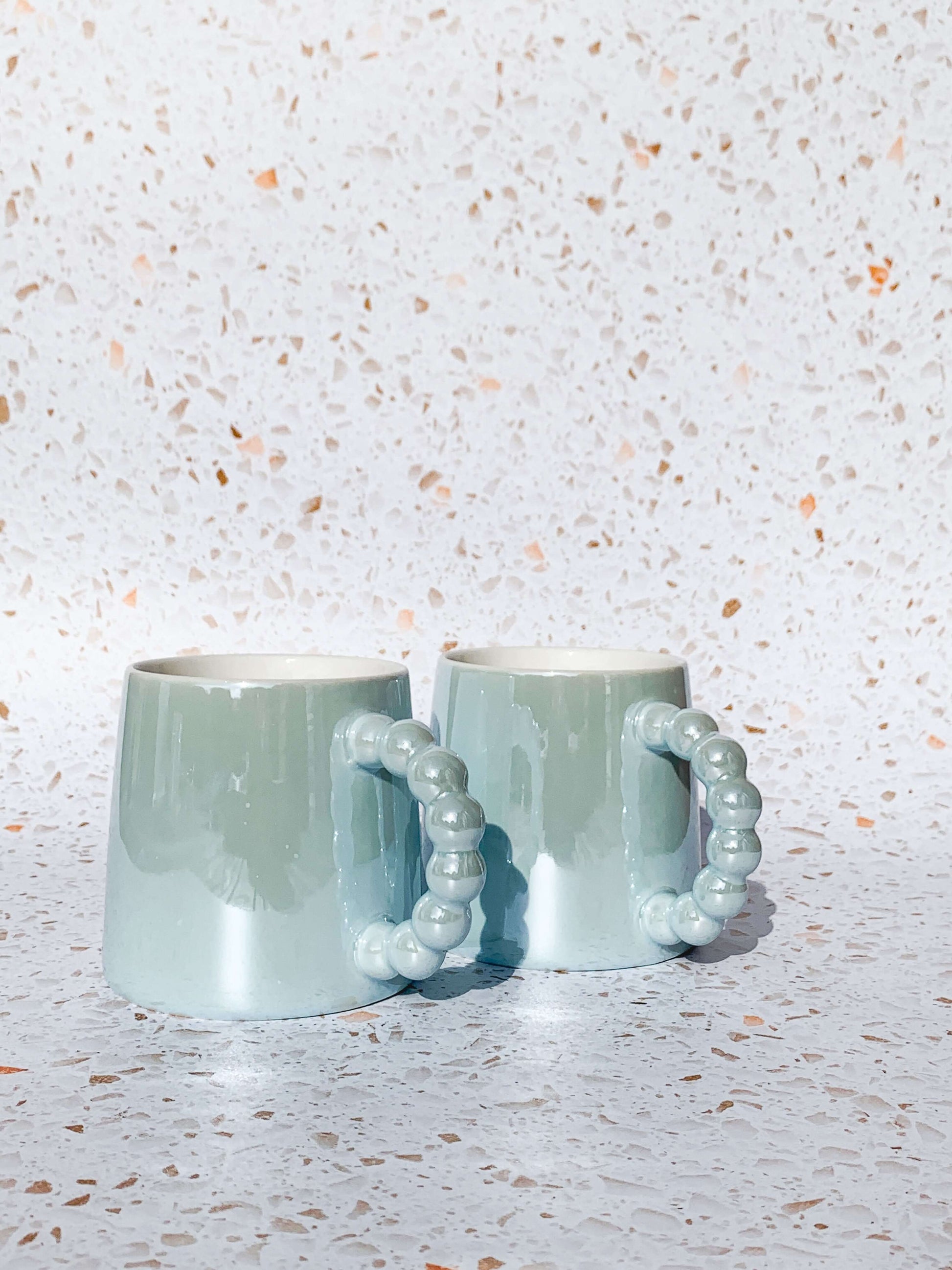 Set of two ceramic coffee and tea mugs. Costal style blue mugs. 