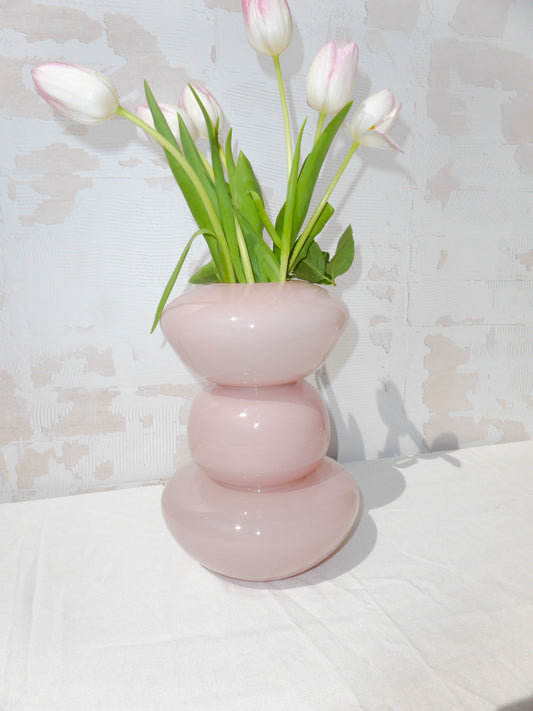Pink Tulip Glass Flower Vase