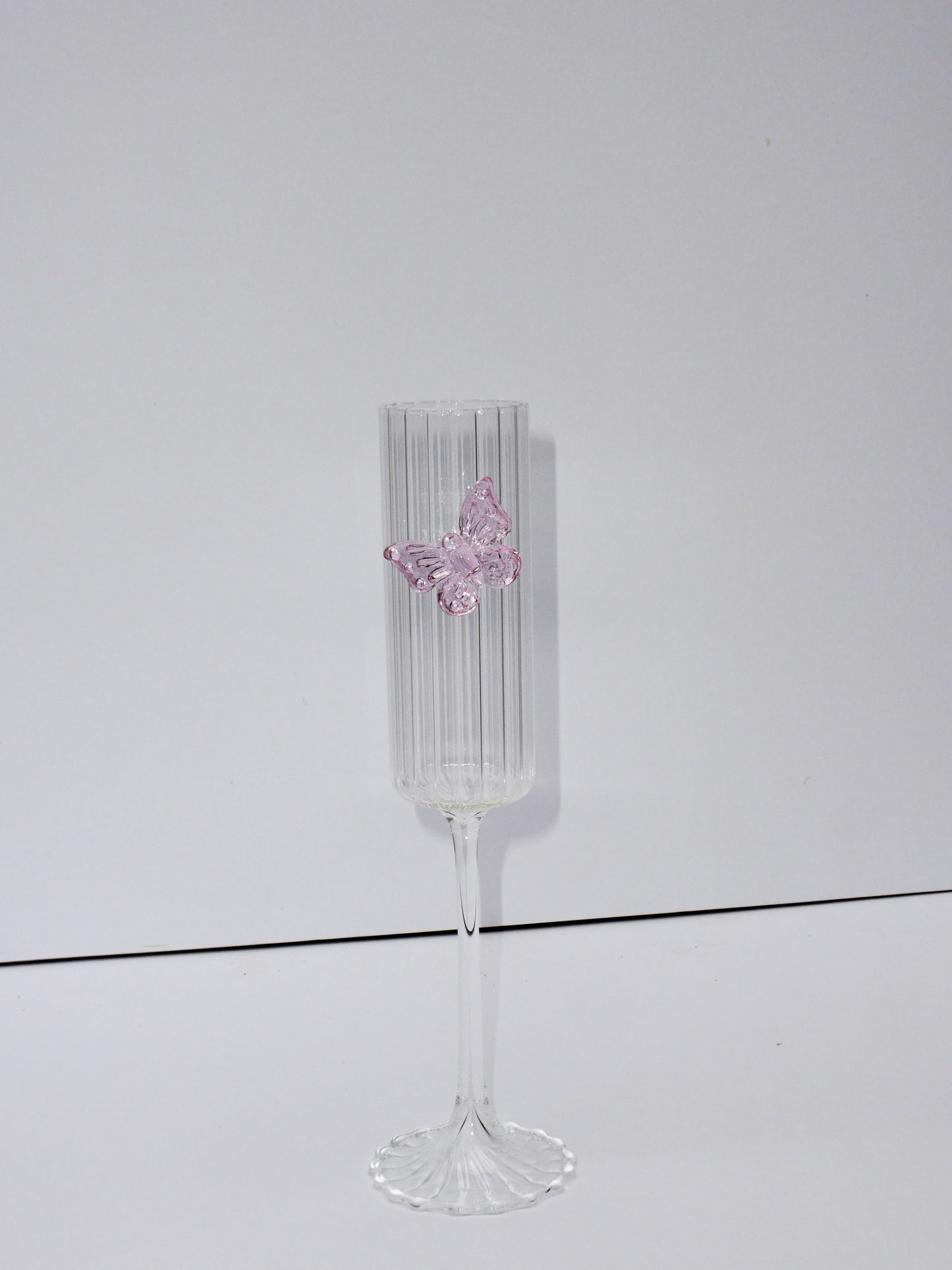 Ribbed Pink Butterfly Prosecco glass set of two