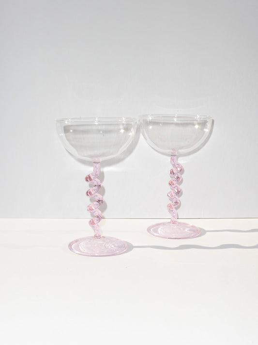 Pink Spiralised Martini Glass Set Of Two