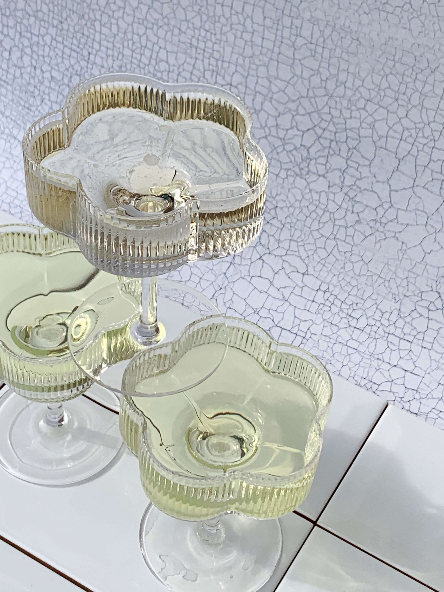 Set of ribbed floral cocktail glasses. vintage cocktail glasses