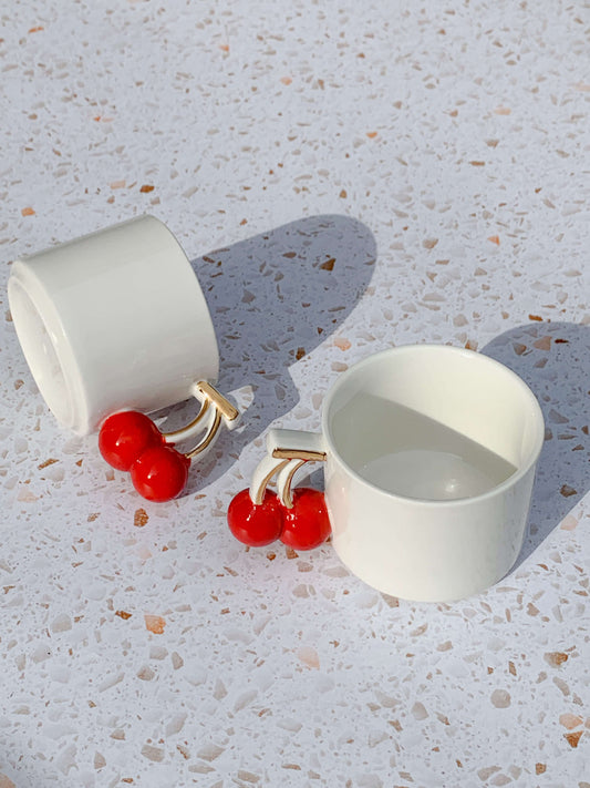 White ceramic coffee mug set with cherry blossom handle. Perfect mug gift for bestie. Unique mug. 