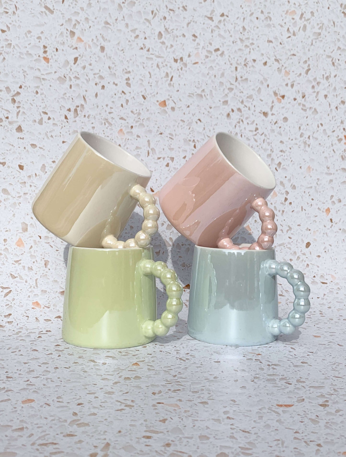 Image of cute ceramic mug set. Pretty and cute large tea mugs. 