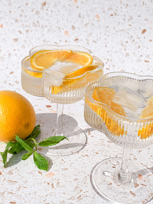 Pair of two ribbed floral cocktail glasses