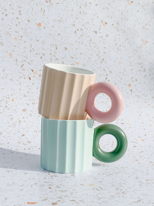Set of two mugs. Pastel pink and blue