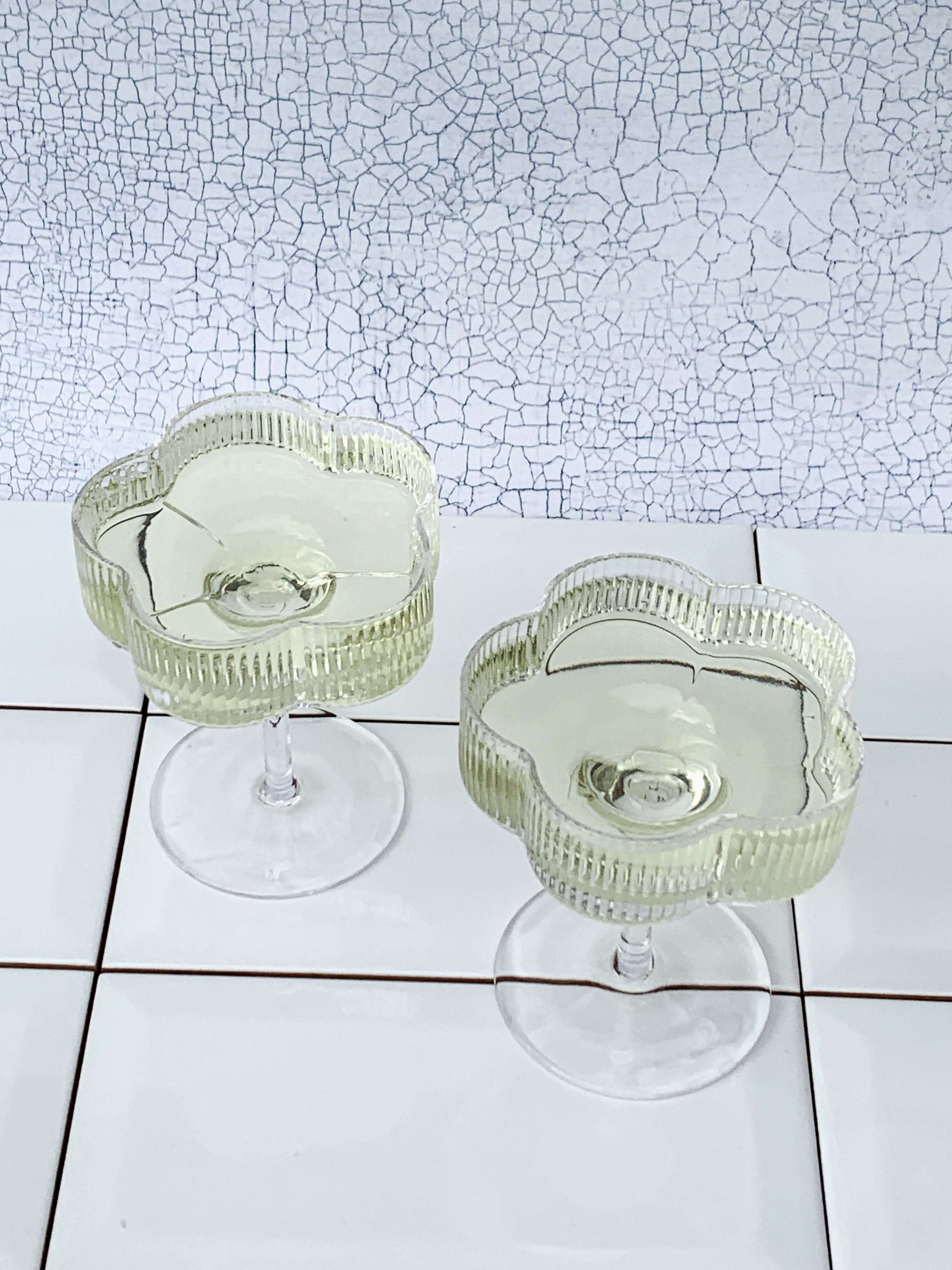 Pair of two pretty floral cocktail glasses